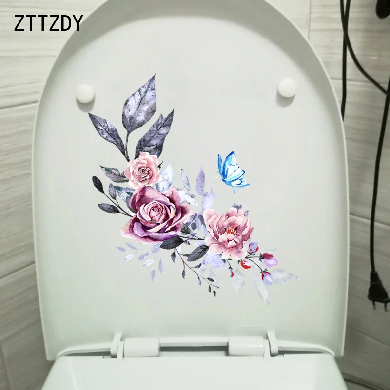 ZTTZDY 19,5*23 см классические акварельные розы бабочки домашний Декор стены комнаты Туалет наклейки T2-0070