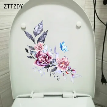 

ZTTZDY 19.5*23CM Classic Watercolor Rose Butterfly Home Room Wall Decor WC Toilet Stickers Decals T2-0070