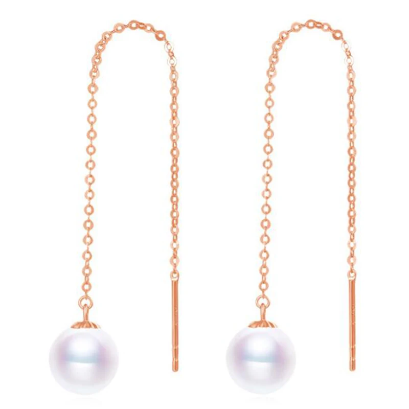 

Sinya Au750 Gold Drop Earring Natural Round High Luster Pearls Long Chain Tassel Design Stud Earrings for Women Ladies Mom