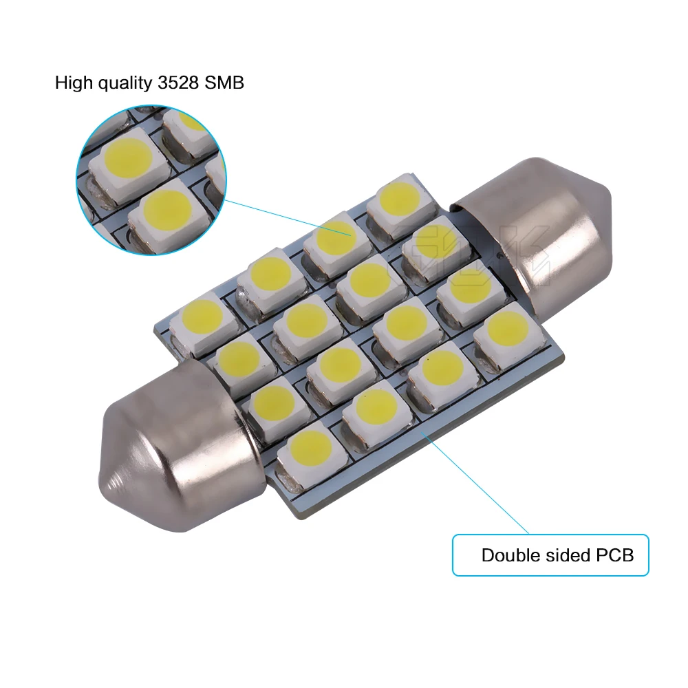 50 шт./лот Светодиодная лампа для внутреннего освещения Festoon 16SMD Led 1210 3528 c5w 36 мм 39 41 31