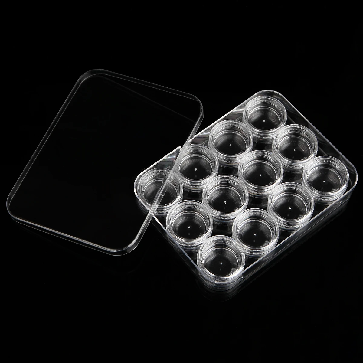 Monja дизайн ногтей 12 круглых решеток контейнер Стразы бижутерия бисер аксессуары прямоугольник пластиковые прозрачные ящики для хранения