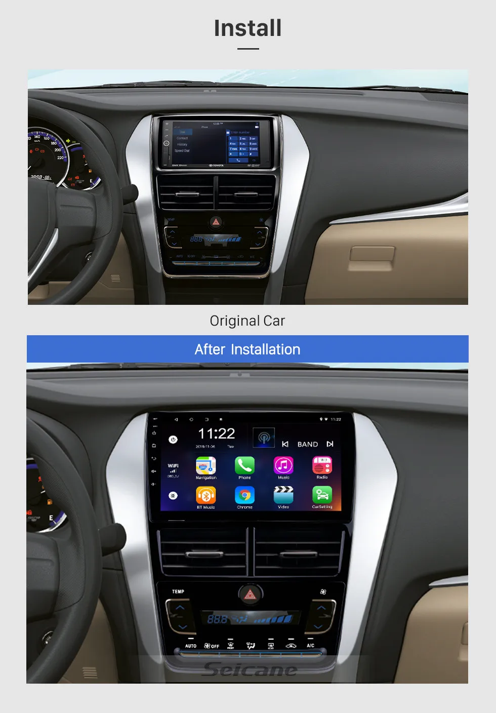 Sale Seicane Stereo 9" HD Android 8.1 Auto Radio GPS 2Din Navi for Toyota Vios 2018 Auto Air Conditioner Touchscreen WIFI Bluetooth 2