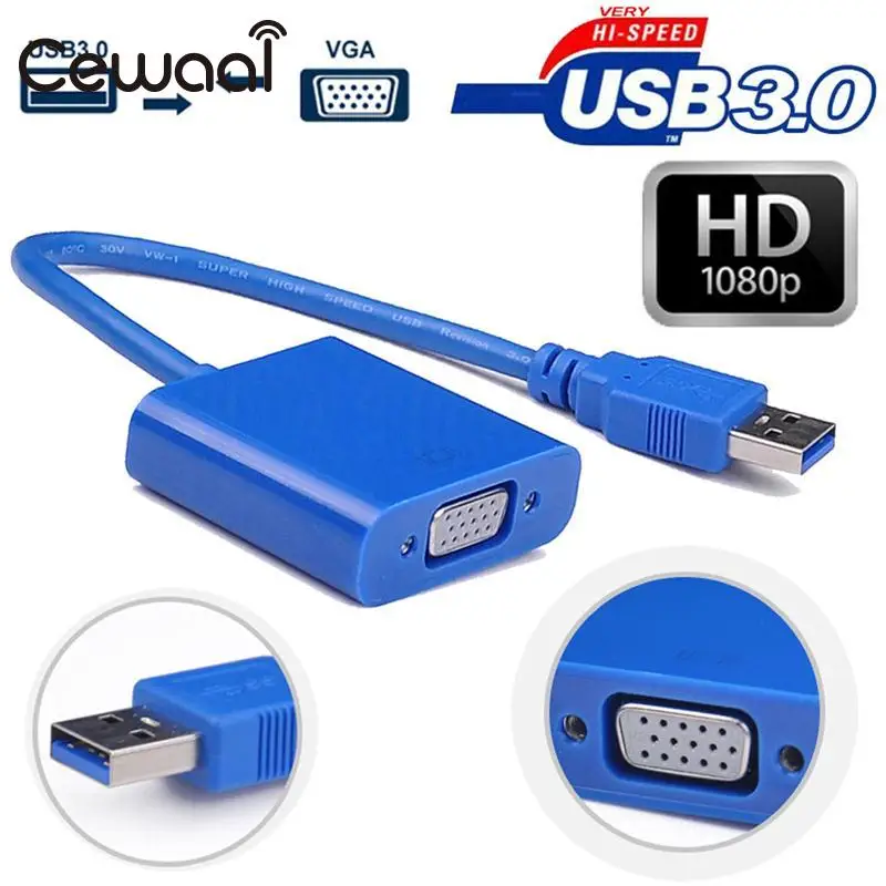 Cewaal компактный адаптер USB3.0 Для VGA USB 3 0 для конвертер портативный HDTV |