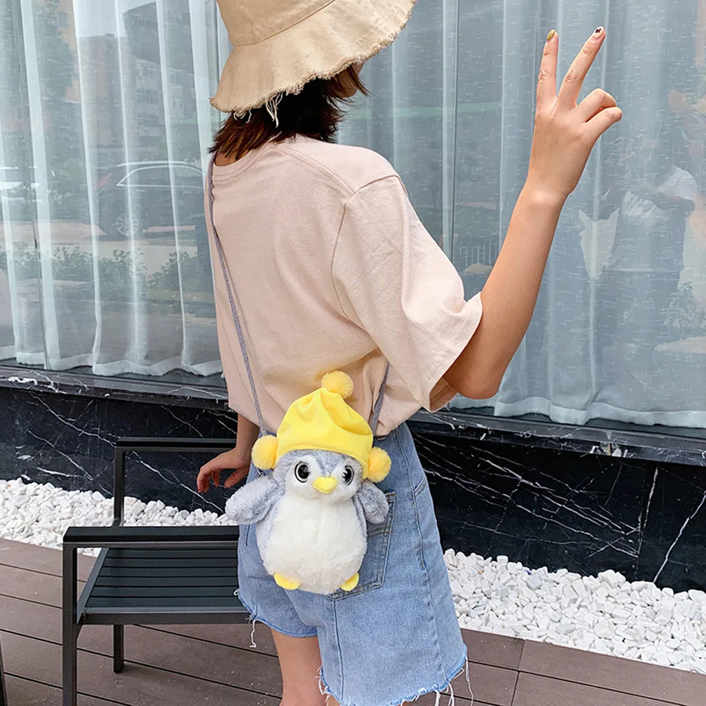 Penguin Doll Fashion Women Girl Cute Fat Penguin-Like Bags Plush Crossbody Bags Weird Bags Girls Boys Doll Bag@39@20