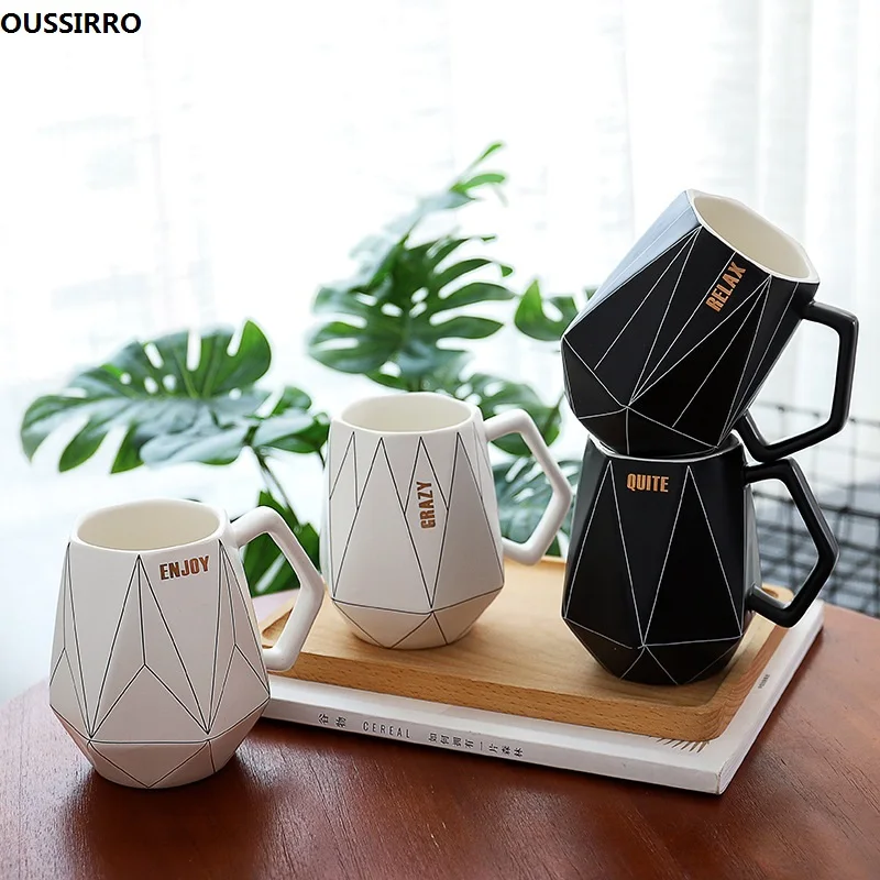 

OUSSIRRO Creative Polygon Fashion Pure Color Mugs Ceramic Cute Couple Cup Coffee Milk Cup Christmas Gift