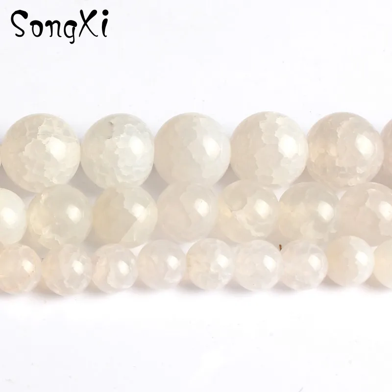 

Natural Round White Ice Crack Agates Stone Beads for Jewelry Making Diy Bracelet Necklace Jewelelry Pick Size 6/8/10mm 15inches