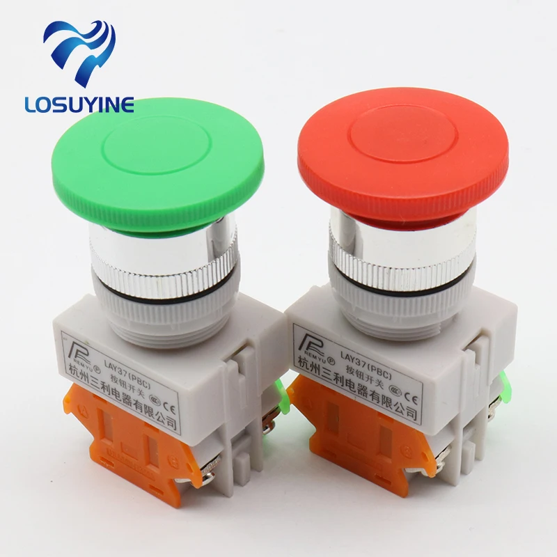 

22mm Momentary Mushroom Head Pushbutton Switch 1NO+1NC