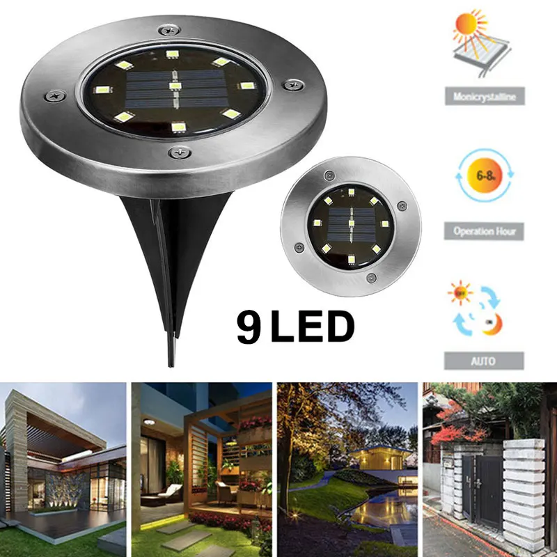 Газон экологически чистый открытый 9 светодиодный дорожные огни Солнечный IP65 Водонепроницаемый садовый настил погребенный свет Ландшафтный свет