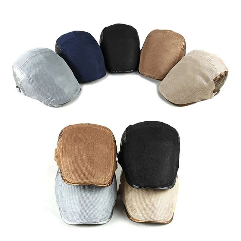 

Men Women Beret Cap Patchwork Hollow-out Mesh Adjustable Sunshade Peaked Hats Outdoor Headwear Accessories