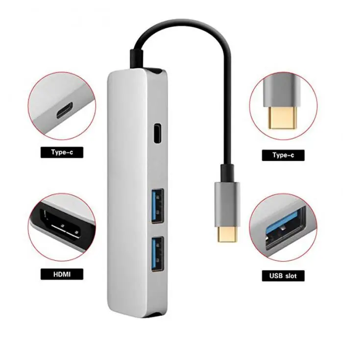 4 в 1 Тип C концентратор к HDMI к с 2 USB порты и разъёмы USB-C адаптер для MacBook Pro Google Chromebook EM88