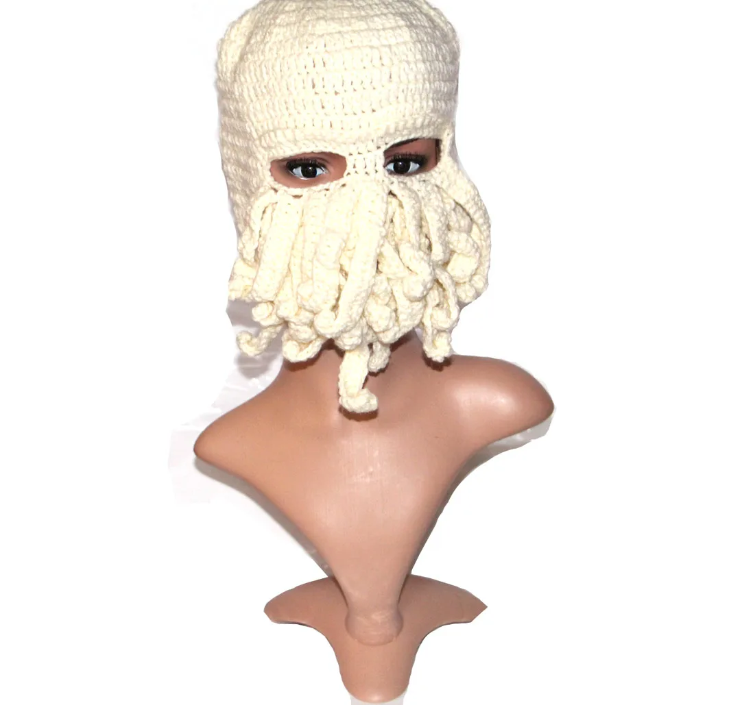 BomHCS забавное щупальце Осьминог Ктулху вязаная шапочка шапка Ветрозащитная маска - Цвет: Белый