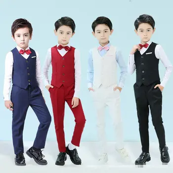

Big Boy 4 Pcs Candy Color Children Boys Formal Vest Canonicals Good Quality Wedding Child Costumes Waistcoat For Kid Boys