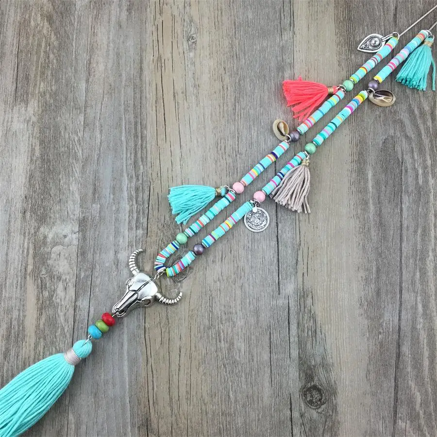Boho Ожерелья Подвески с коровой для женщин дружбы бусины из полимерной глины