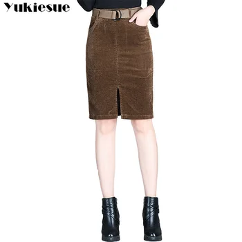 

2019 fashion harajuku corduroy women skirts Women's skirt faldas jupe femme split up OL office sexy pencil mini skirts female