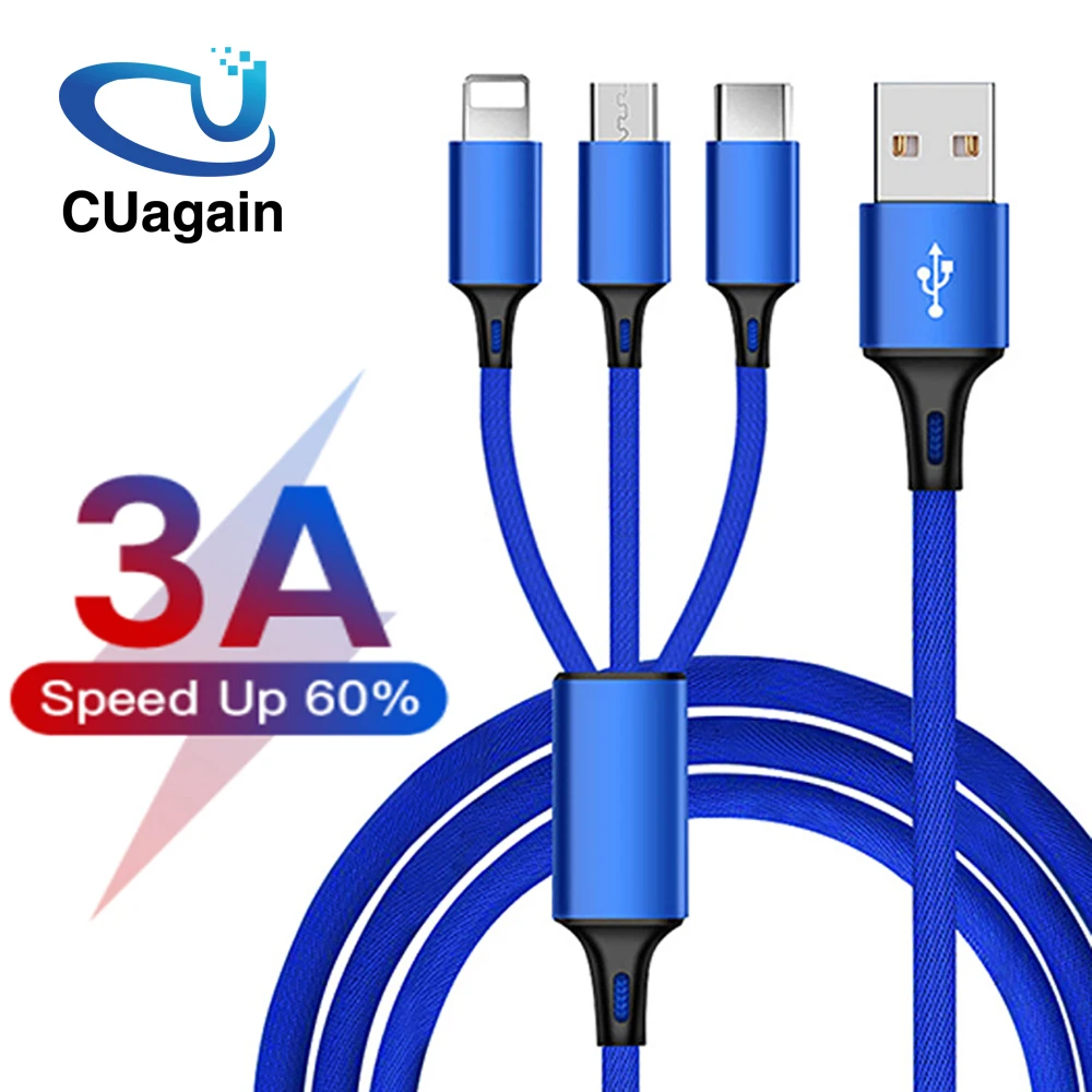 كابل يو اس بي 3 في 1 ل سامسونج Xiaomi فون XS ماكس XR X 8 8 P شحن شاحن المصغّر usb كابل ل الهاتف المحمول USB نوع-c كابل