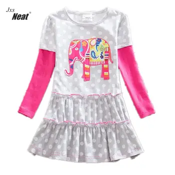 

NEAT retail New baby girl clothes college style Lovely girls dresses kids clothes Long sleeve dress cartoon Elephant LH605
