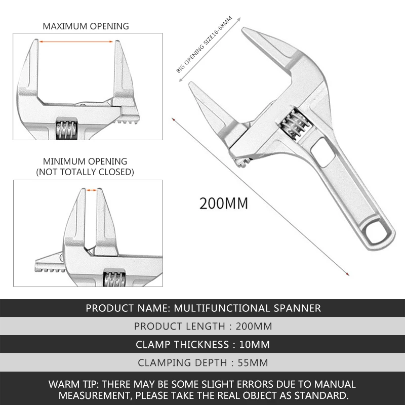 PRACMANU регулируемый гаечный ключ Алюминиевый сплав большой открытый торцевой ключ универсальный гаечный ключ ремонтный инструмент для водопроводной трубы винт для ванной комнаты