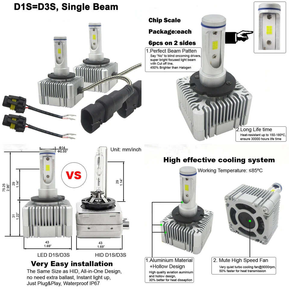 D1S/D3S D2S/D4S H1 H3 H4 H7 H8/H9/H11 9005/HB3 9006/HB4 9004/7 H15 110 W 20000LM 6000 К Автомобильный светодиодный фары комплект Авто противотуманных фар 12 V