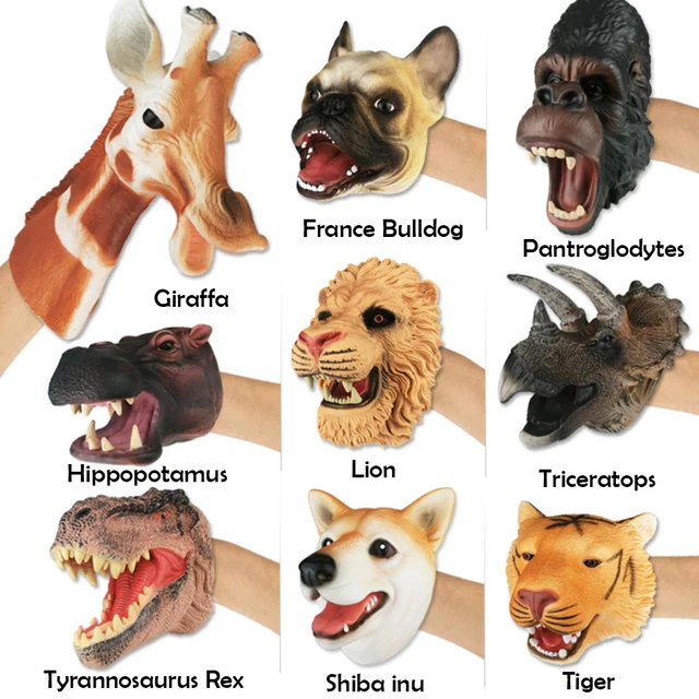 Soft Vinyl Rubber Animal Hand Puppet Shark Dinosaur Dog Tiger Lion Head Gloves Children's toys for story 12 Types 2