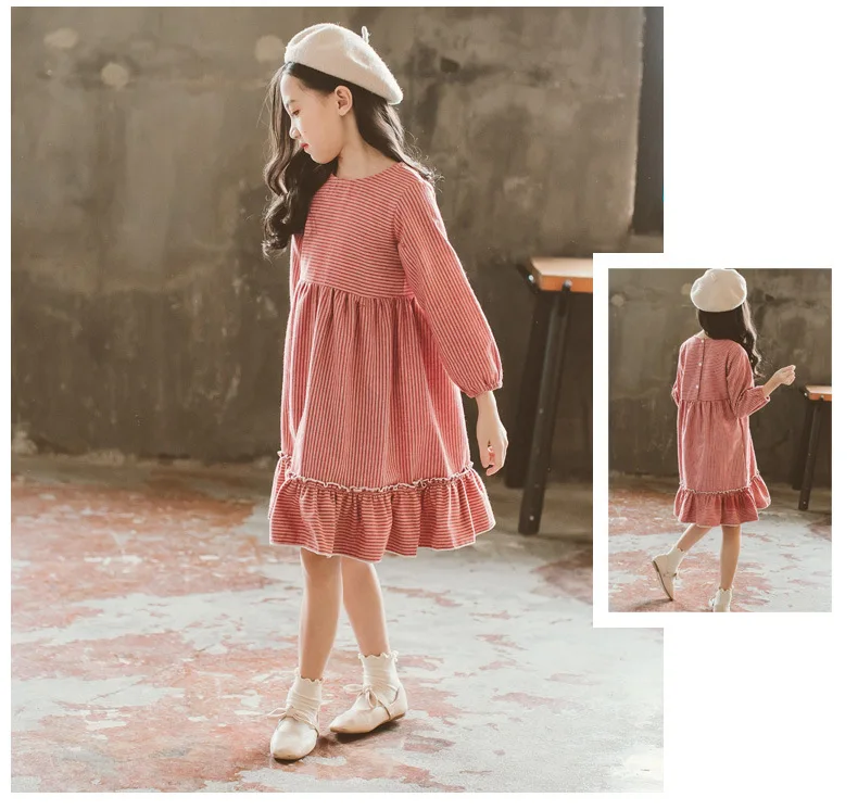 new 2018 ruffles children autumn winter striped princess dresses girls cotton layered dress kids clothes teenagers dress toddler (11)