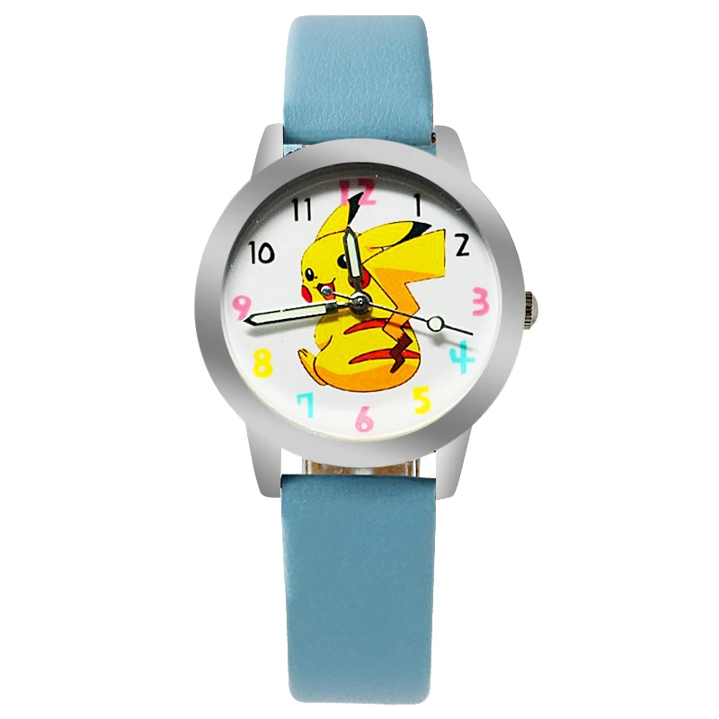 

Cartoon Pikachu Smiling face gift quartz watches for children promotion gift leather wristwatches sports watches