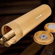 COHIBA гаджеты для путешествий, сигара чехол хьюмидор алюминиевый сплав сигарная трубка 3-5 сигар портативный контейнер металла увлажнитель и гигрометром декоративные часы золотой