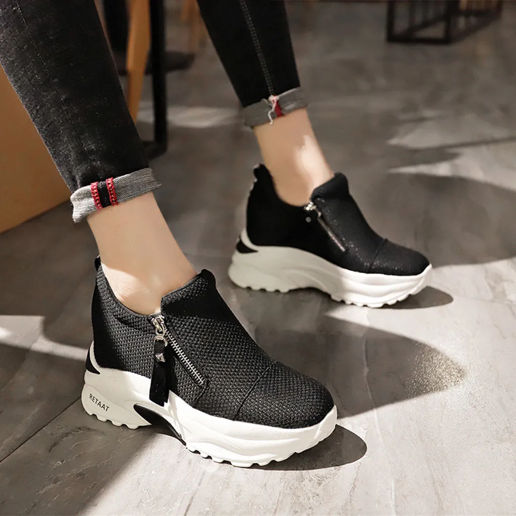 

YOUYEDIAN Woman Casual Sneakers Spring Autumn Thick Platform Sneakers Solid Zipper Women Vulcanized Shoes Zapatillas Mujer