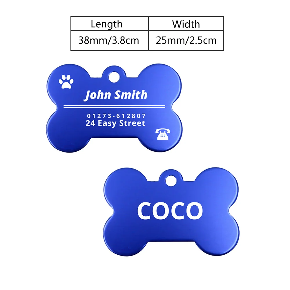 Персонализированные ID бирки для собак, выгравированные металлические бирки для маленьких собак, именной ошейник для кошек, щенков, аксессуары для домашних животных, индивидуальные Именные Бирки MP0078 - Цвет: Blue Bone