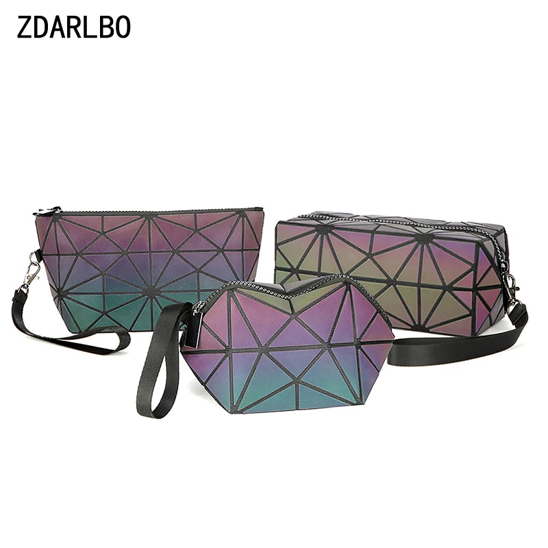 

ZDARLBO Lingge PVC Makeup Bag Geometric Laser Toiletry Bag Luminous Folding Cosmetic Bag For Cosmetics Travel Organizer