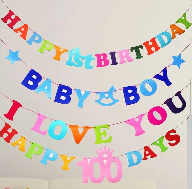 

FANLUS Baby birthday creative flower arrangement decoration birthday party non-woven letters banner color