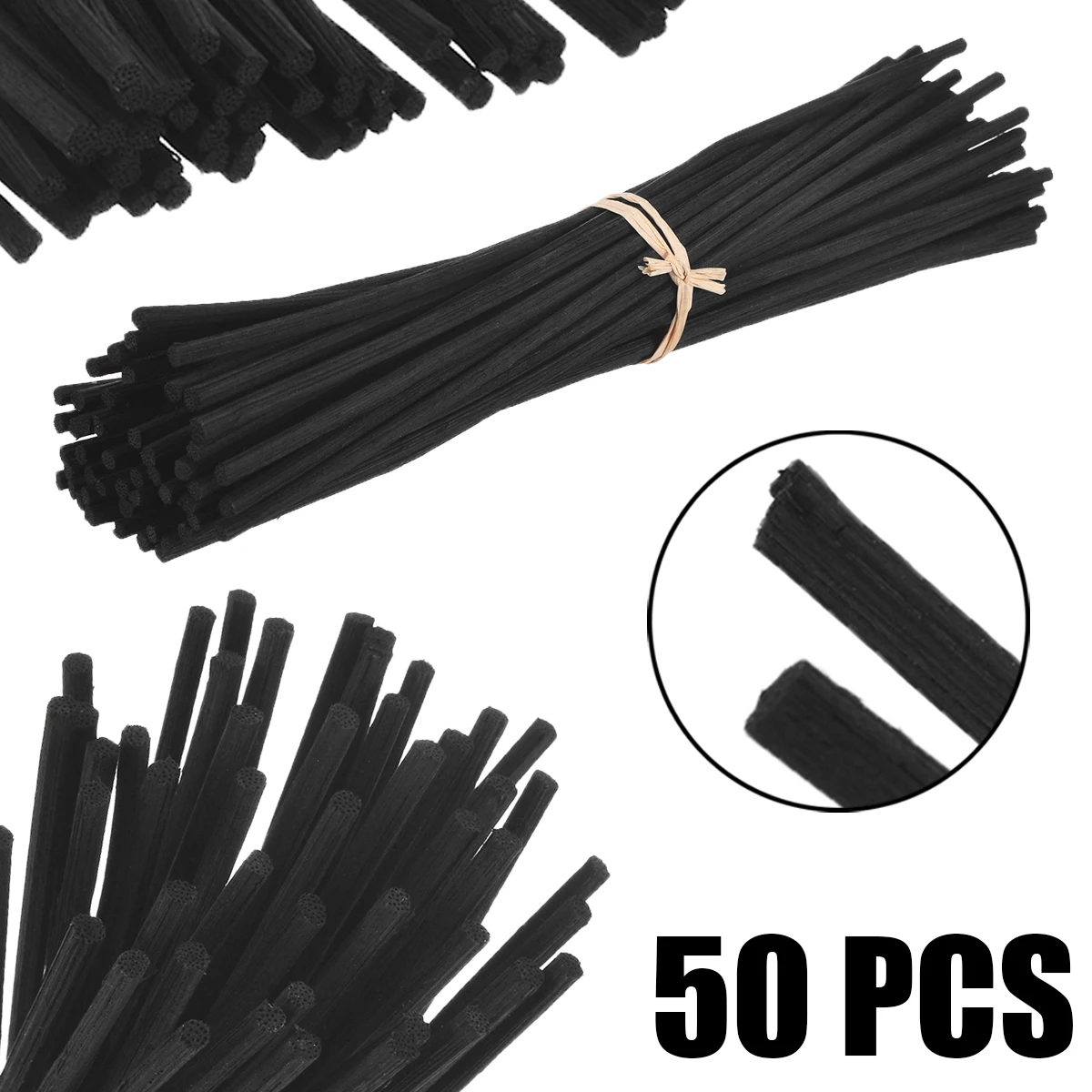 50Pcs Black Fragrance Oil Diffuser Rattan Sticks Reed Replacement Stick For Home Fragrance Diffuser Decor Set