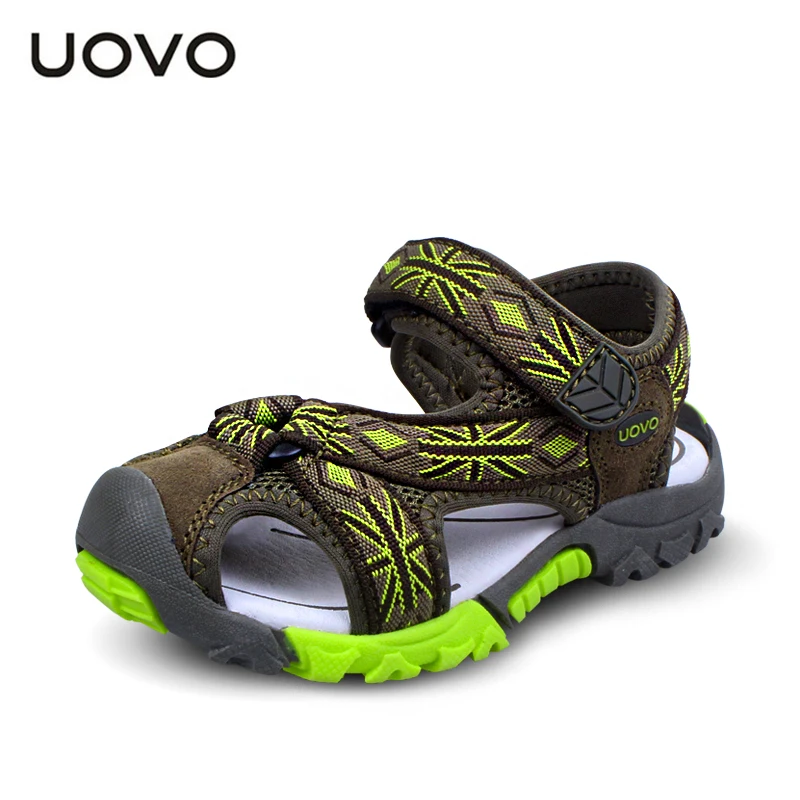 UOVO новые летние сандалии для мальчиков, удобные резиновые безопасные сандалии с закрытым носком для мальчиков, нескользящая пляжная обувь, детские сандалии