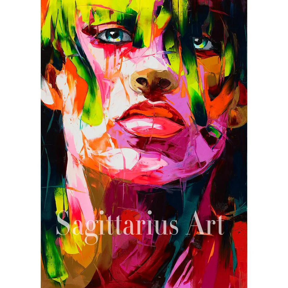 

Hand Painted Palette knife portrait Cool Face Art Untitled 33 Francoise Nielly Designer Oil painting canvas Wall Decor BedRoom