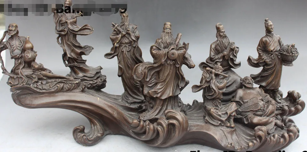 

19" Folk Chinese Fengshui Bronze Eight Immortals 8 Gods Set Statue Sculpture