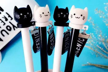 

cat ribbon gel pen cute cartoon stationery prize gift kawaii office writing student pen needle black ink pen 0.5mm 50pc/lot
