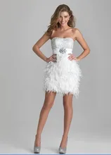 free shipping 2015 New bolero Sequin Embellished Bodice Short Feather beading crystal Party Gown white custom size Prom Dresses faux feather embellished solid tee