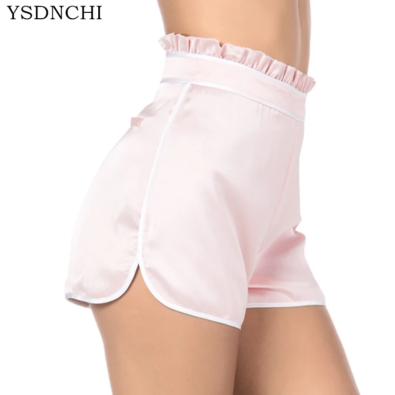 YSDNCHI Tape Trim Zipper Fly Loose Shorts Ladies Pink High Waist