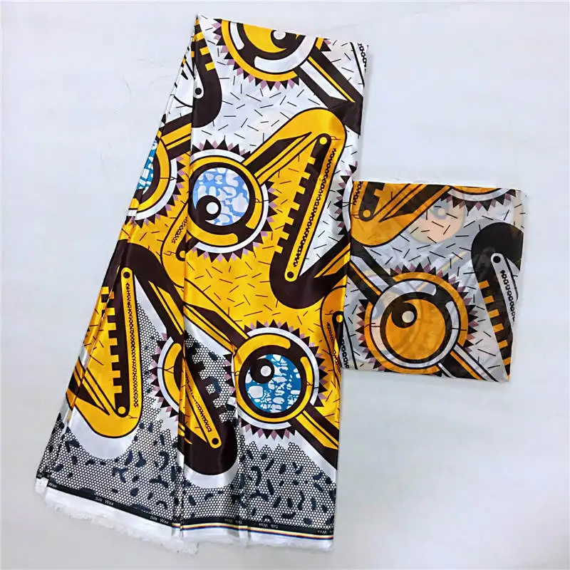 

African Wax Lmitated Silk Fabric 2019 Satin Fabric 4 Yards Ankara Cotton Fabric for Dress +2 yards Chiffon ! L51169