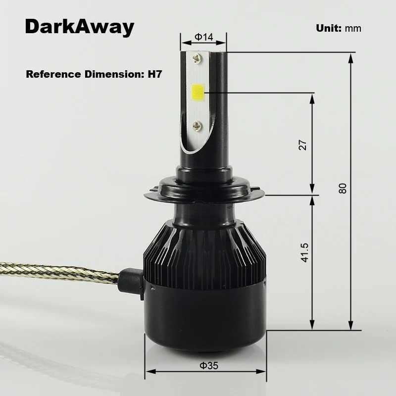 Darkaway светодиодный фар автомобиля H7 H4 H11 H1 H9 HB3 HB4 H27 H3 светодиодный лампы 60 Вт 6400lm Мини авто Сменные лампы фар Комплект не требует настройки