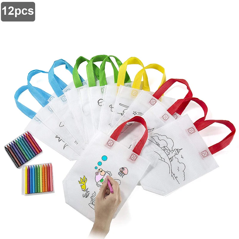 

12 Pcs Coloring Backpacks for Children Includes 24 Pcs Colored Waxes Ideal for Birthday Party Gift DIY handmade supplies storage