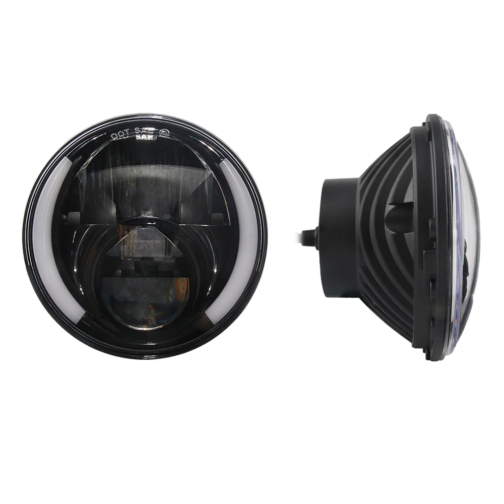 7inch 60W/set LED Car Headlights Auto Light Bulbs H4 Hi/Low DRL Round Amber For Jeep Wrangler JK