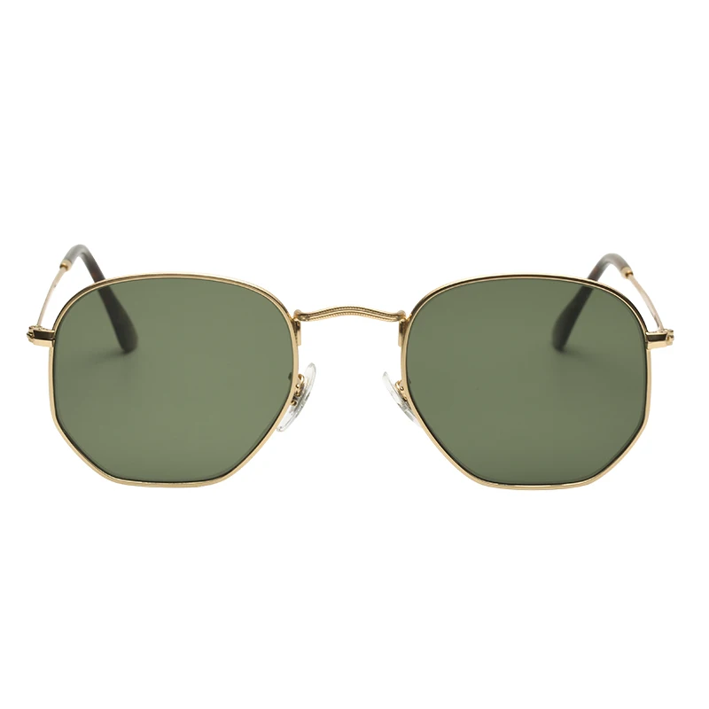 Винтажные брендовые дизайнерские шестиугольные солнцезащитные очки для женщин и мужчин, ретро зеркальные солнцезащитные очки с металлическими плоскими линзами