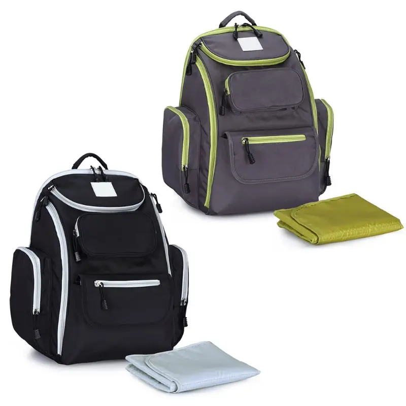 

3Pcs Baby Nursing Large Capacity Travel Backpack with Changing Mat Wet Case Nylon Gray Blac Mummy Dad Maternity Nappy Diaper Bag