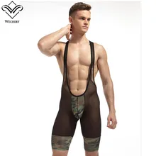 Wechery мужской боди, формирователь тела, армейский зеленый камуфляж, подтяжки, вырезанные, спандекс, Корректирующее белье, сексуальный комбинезон