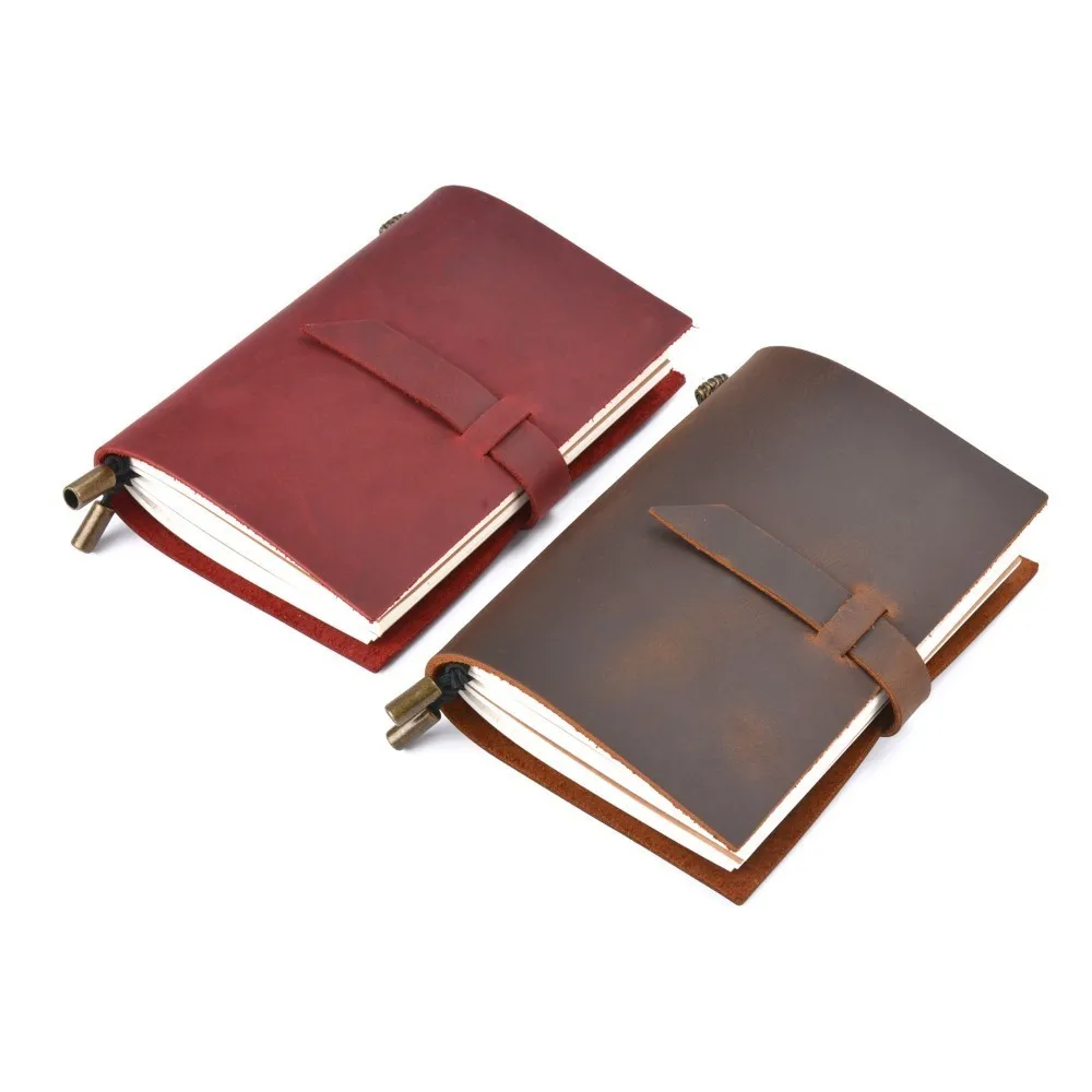 Handmade Real Leather Refill Journal Red Brown Diary Notebook Book Pen