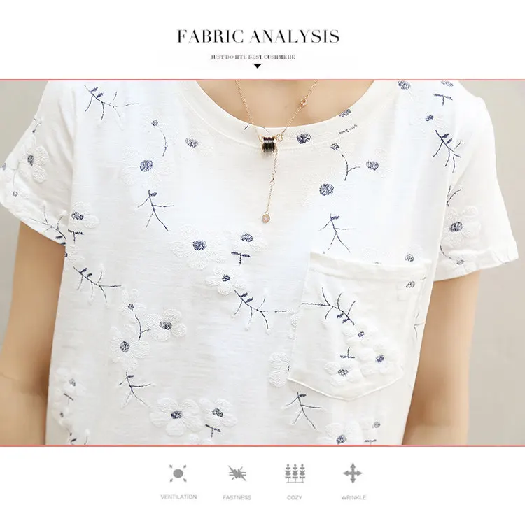 2018 Summer Cotton Blouses Women Tops Flower Embroidery Shirts Female Short Sleeve Blouse Ladies Casual White Blusas Mujer (1)