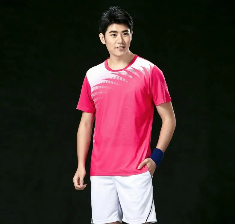 Новинка волейбольные наборы спортивной одежды, полиэфирные быстросохнущие шорты для настольного тенниса, теннисные Спортивные футболки, футболки для бадминтона - Цвет: men rose red  set