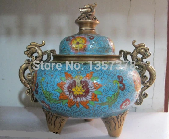 

shitou 00483 China Palace Bronze Copper Cloisonne imperial dragon lotus flower censer Statue