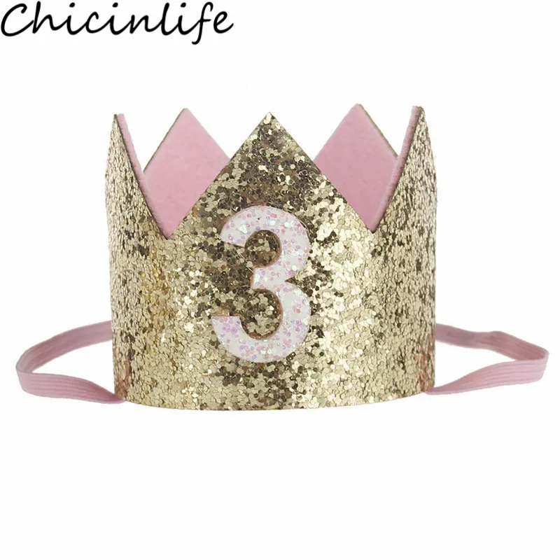 Chicinlife 1 шт. 1st 2nd 3rd лет Корона повязка на голову день рождения шляпа мальчик девочка 1st день рождения ребенка душ украшения принадлежности - Цвет: Gold 3