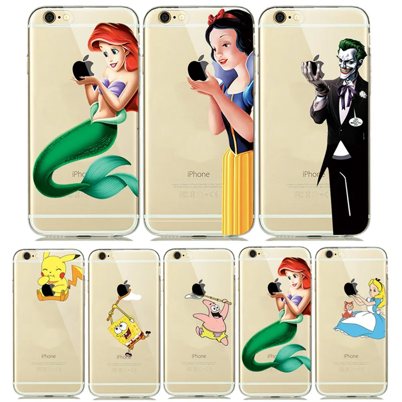

Lovely Princess Snow White Cinderella Mermaid Silicone Case for capinhas iPhone 8 7 Plus 6 6s 5s SE Clear Case Cover Clown Joker